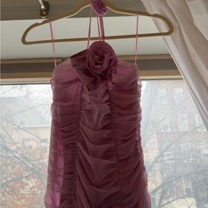 ASTR Pink Ruched Halter Dress with Floral Detail